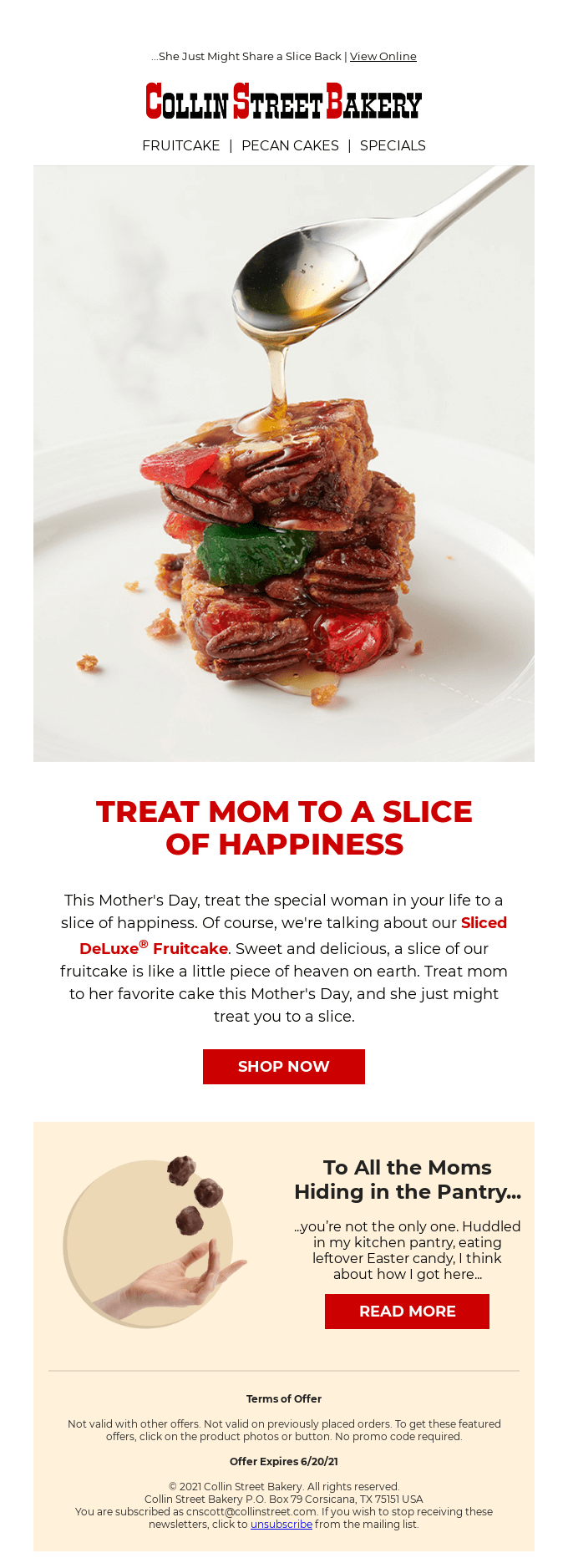 Mother's Day Email by Collin Street Bakery