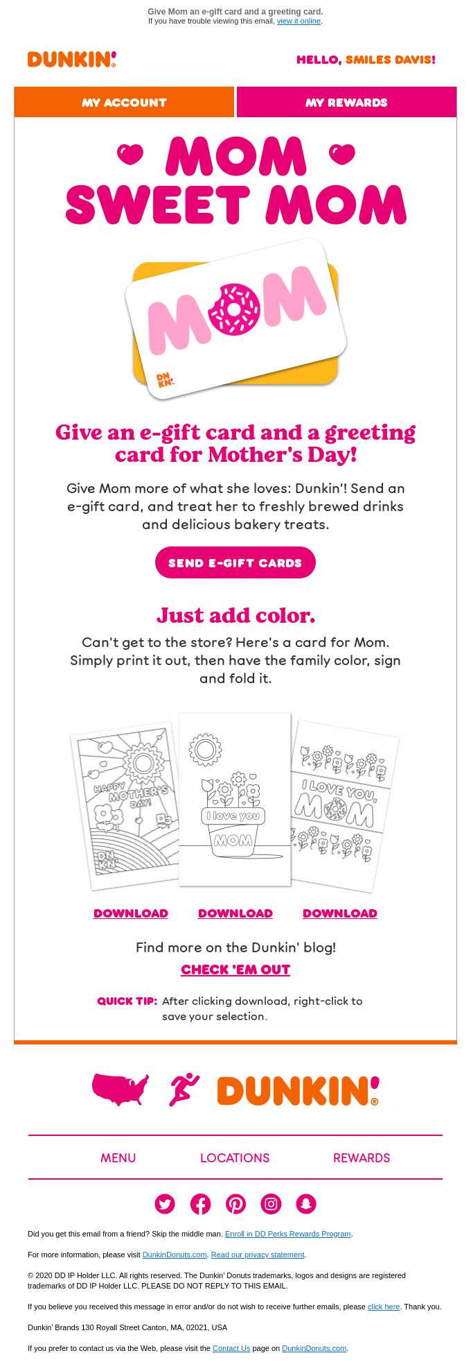 Mother's Day Email by Dunkin Donuts