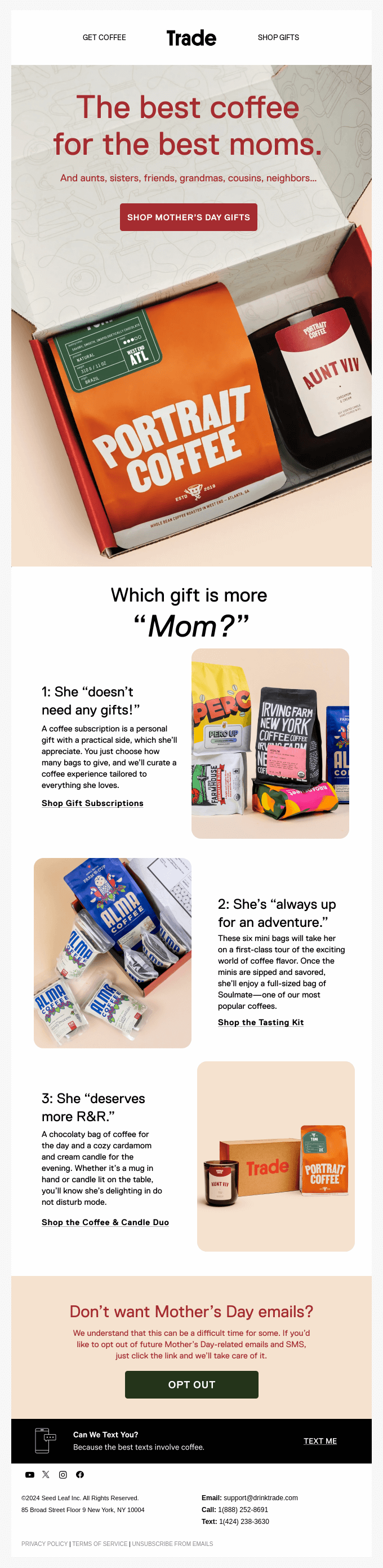 Mother's Day Email by Trade Coffee