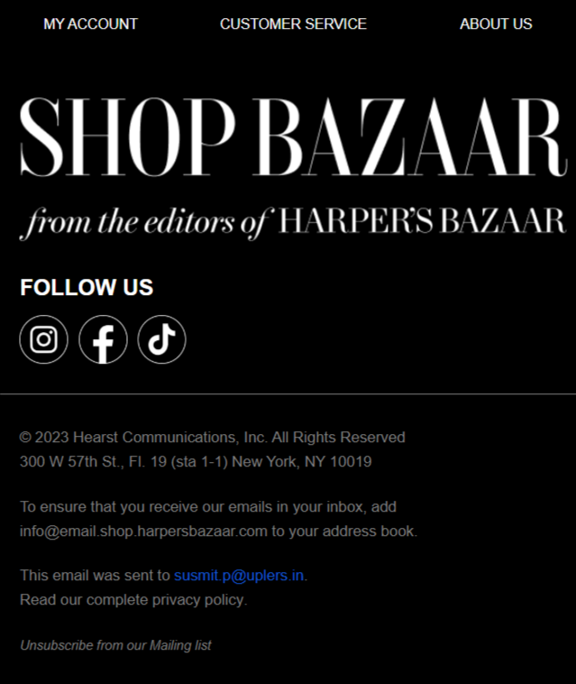 Shopbazar email sample