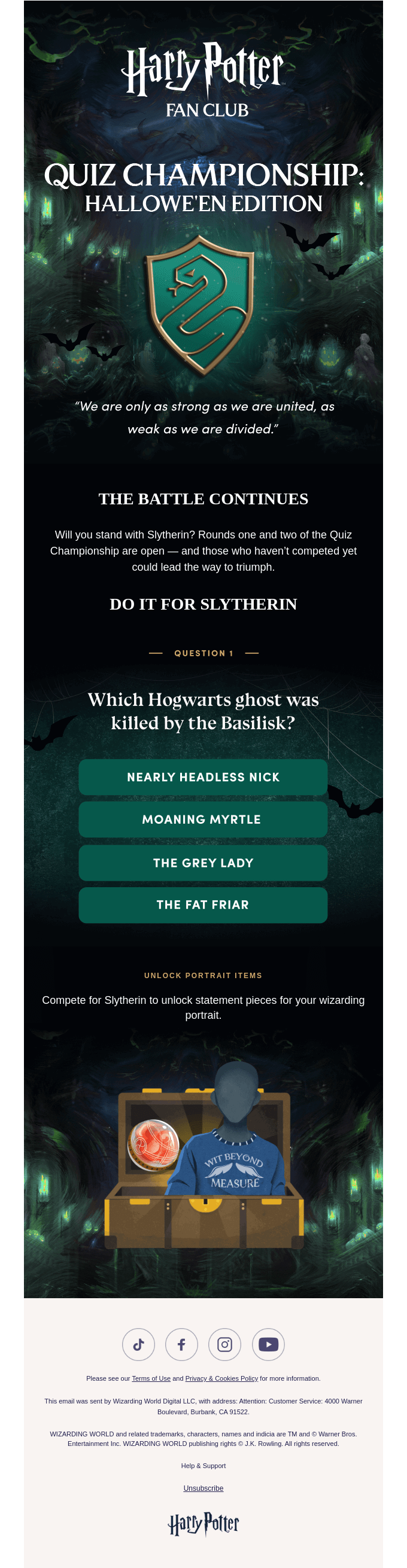 Harry Potter Fan Club loyalty email