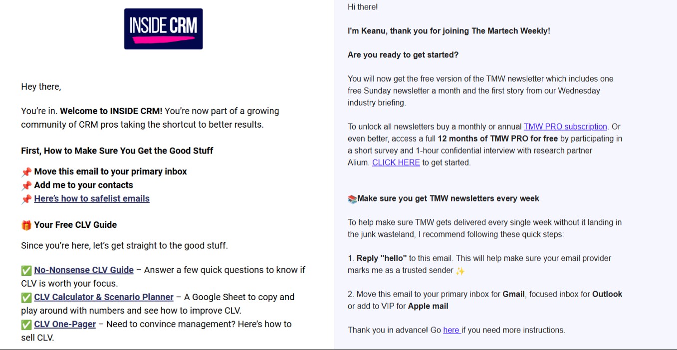 welcome email example from inside CRM

