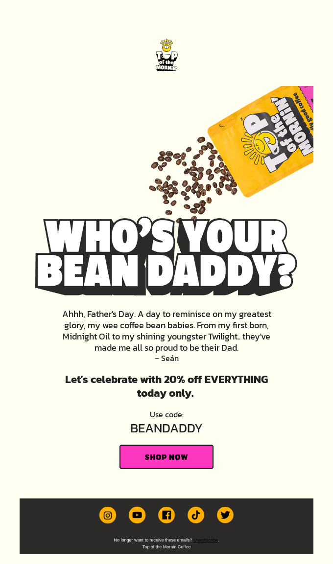 email template from Top of the Mornin’ Coffee