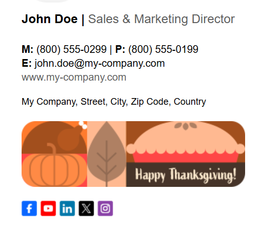 Happy thanksgiving email signature banner 
