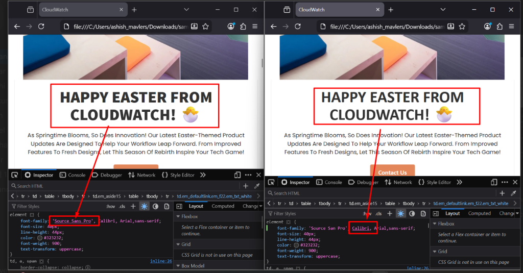rendering comparison between the rendering and the actual fonts 