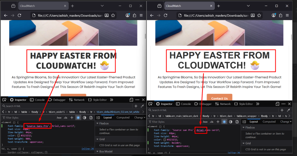 rendering comparison between the rendering and the actual fonts 