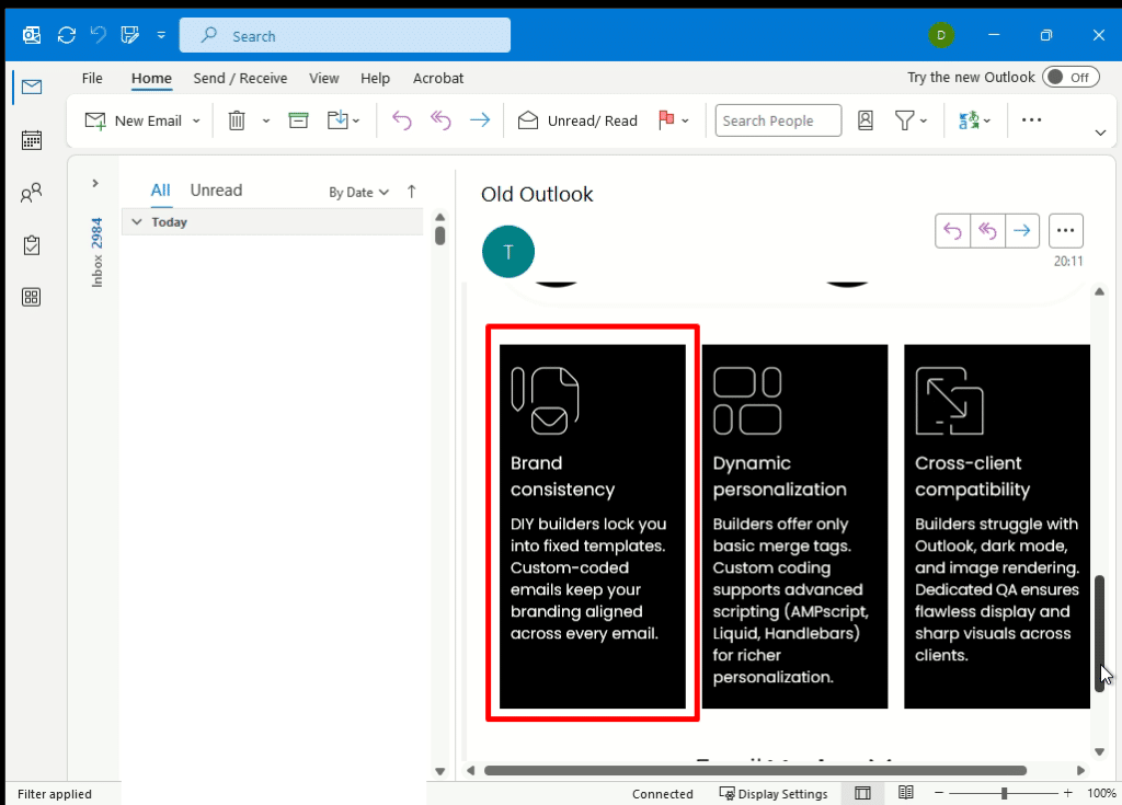 HTML email table without rounded corners in Classic Outlook