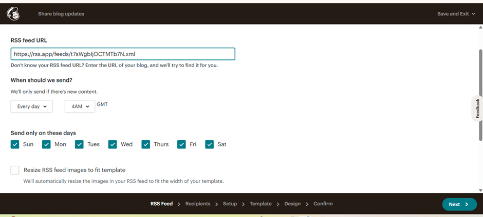 Mailchimp RSS feed