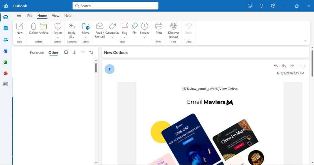 New Outlook for Windows using Chromium-based email rendering