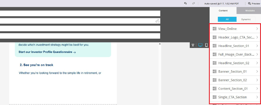how marketo modules appear in editor
